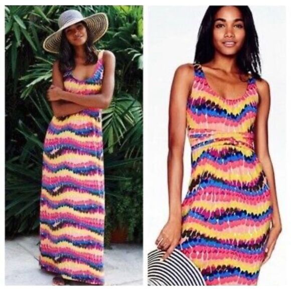 Boden sleeveless colorful print jersey maxi dress size 6 - Picture 1 of 10